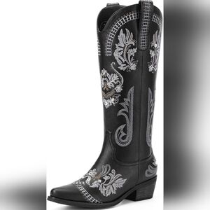Embroidered Black Women's Boots
